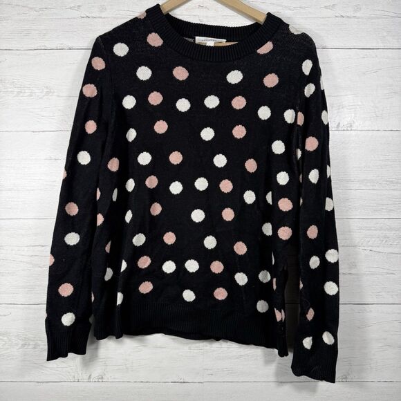 Popsugar Womens Size Large Black Polka Dot Crewneck Sweater - Picture 1 of 6